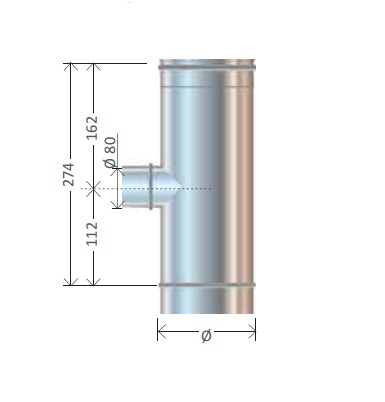 RACCORDO A T 90° Ø80 MONOPARETE ACCIAIO INOX AISI 316 - CORDIVARI