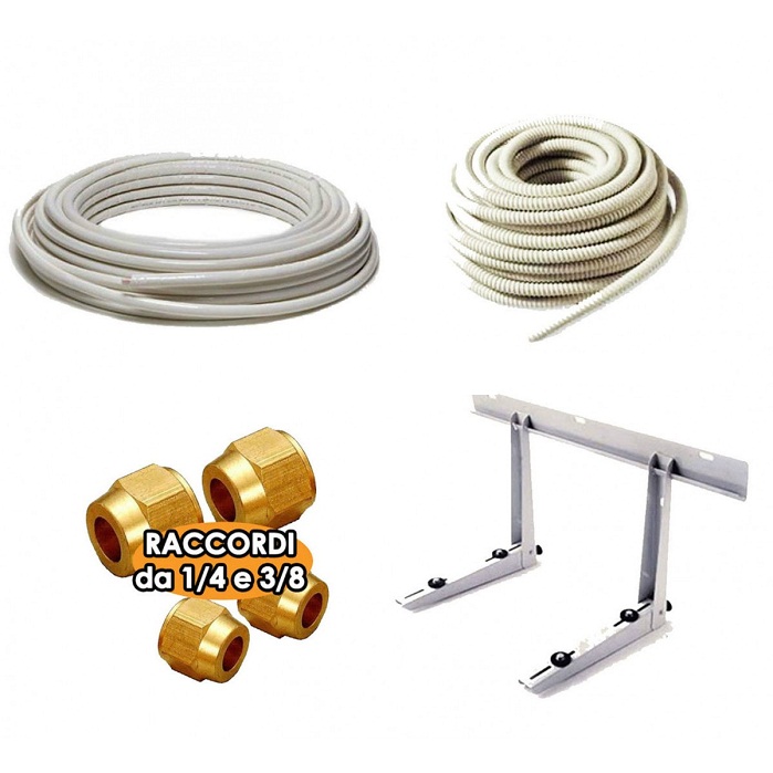 KIT INSTALLAZIONE CLIMATIZZATORE CONDIZIONATORE 10 MT TUBO RAME 1/4 E 3/8 CON STAFFA GUAINA E RACCORDI