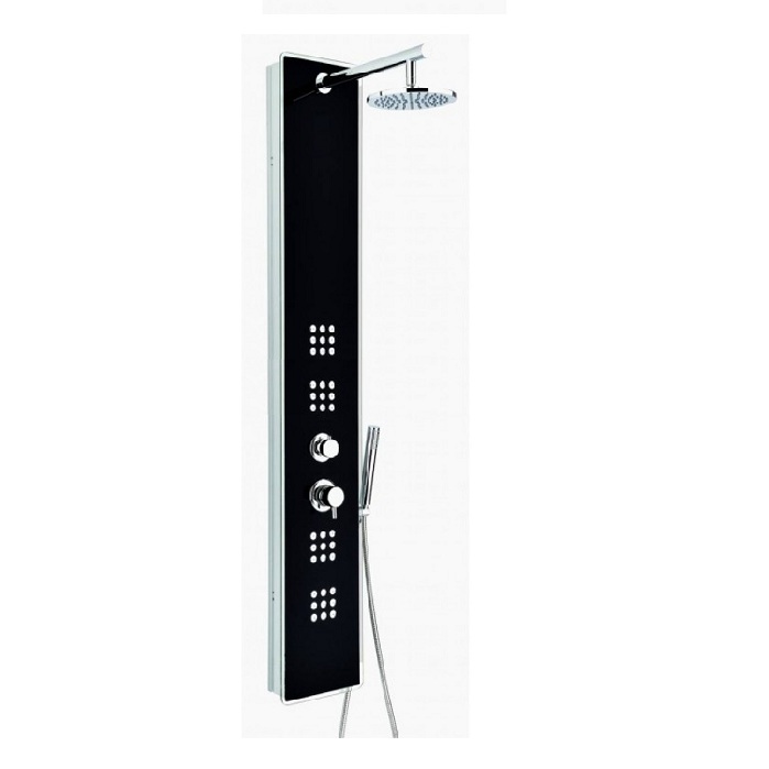COLONNA DOCCIA MULTIFUNZIONE METAFORM mod. CRYSTAL in vetro temperato e PVC - NERO