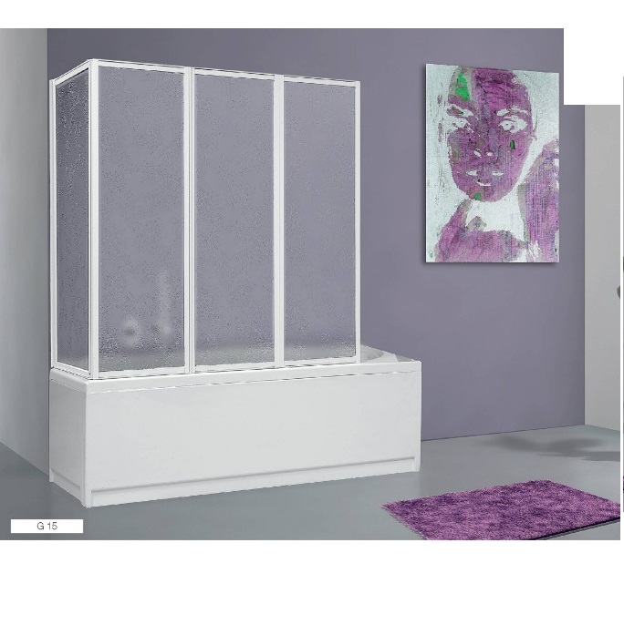 GIAVA BOX – BOX DOCCIA MODELLO SOPRAVASCA G 15  67/68 + 133 – PARETE VASCA CON 4 PANNELLI PIEGHEVOLI PROFILO BIANCO