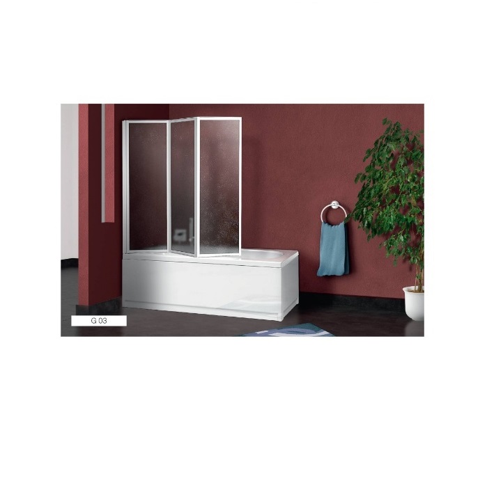 GIAVA BOX – BOX DOCCIA MODELLO SOPRAVASCA G 03  133/134 – PARETE VASCA CON 3 PANNELLI PIEGHEVOLI PROFILO BIANCO