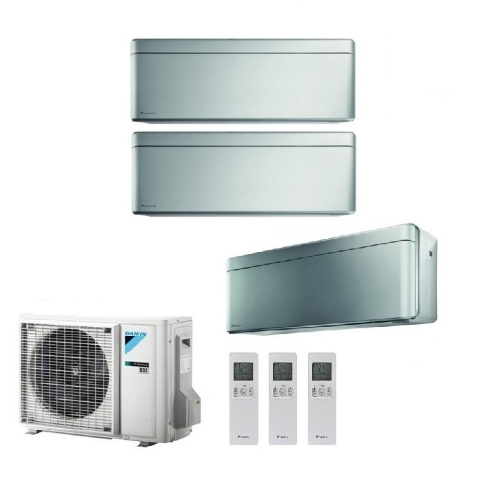 CLIMATIZZATORE CONDIZIONATORE DAIKIN BLUEVOLUTION TRIAL SPLIT INVERTER STYLISH SILVER R-32 WI-FI 9000+12000+12000 CON 3MXM68N - 9+12+12 - NEW TOTAL SILVER FTXA-BS