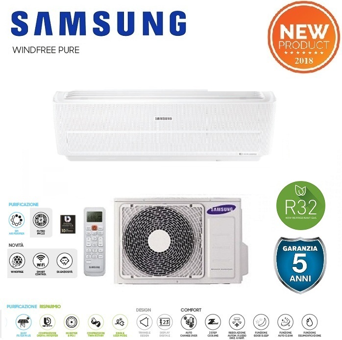 CLIMATIZZATORE CONDIZIONATORE SAMSUNG INVERTER SERIE WINDFREE PURE R-32 Smart WIFI – F-AR12NCX 12000 BTU – NUOVO MODELLO