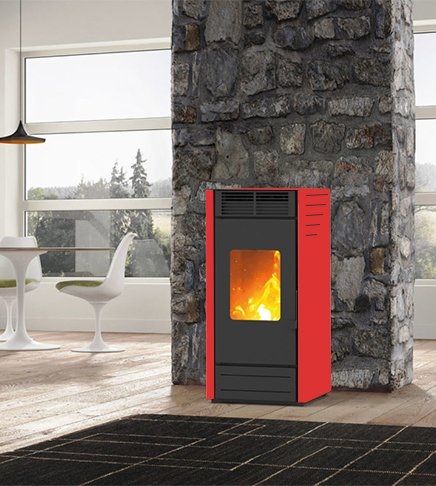 STUFA A PELLET KARMEK ONE MOD. ASIA S1 AD ARIA VENTILATA 7,3 KW IN ACCIAIO ROSSO