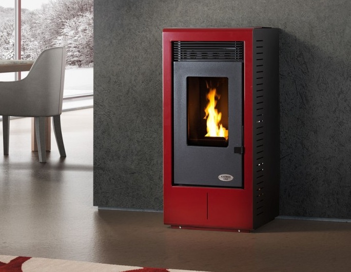 STUFA A PELLET KARMEK ONE MOD. VIGO S1 11,6 KW AD ARIA VENTILATA IN ACCIAIO ROSSO