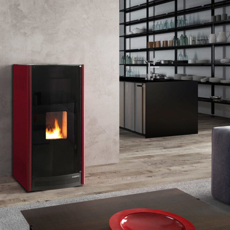 TERMOSTUFA A PELLET KARMEK ONE MOD. LIONE IN ACCIAIO 20 KW ROSSO