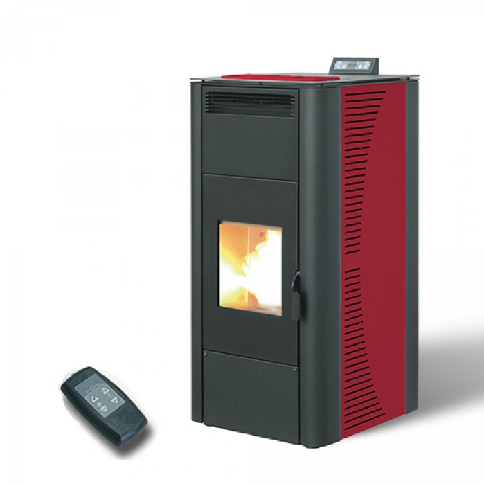 TERMOSTUFA A PELLET KING IDRO 24 KW BORDEAUX CON TELECOMANDO