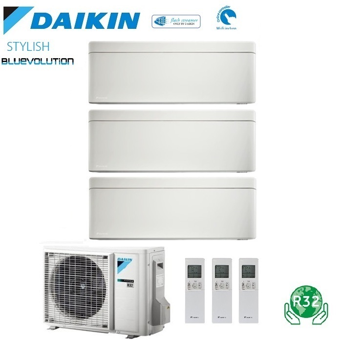 CLIMATIZZATORE CONDIZIONATORE DAIKIN BLUEVOLUTION TRIAL SPLIT INVERTER STYLISH WHITE R-32 WI-FI 7000+12000+12000 CON 3MXM52N 7+12+12  FTXA-AW -Garanzia Italiana