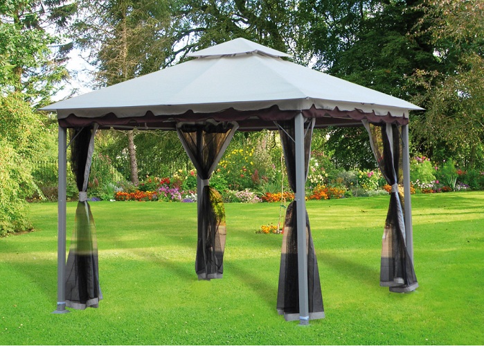 GAZEBO IN ACCIAIO CON TOP AIRVENT IN POLIESTERE E ZANZARIERA Cm 300x300x270h Mod. SMERALDA cod. 14471