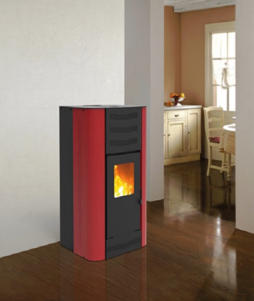TERMOSTUFA A PELLET KARMEK ONE MOD. BERNA IN ACCIAIO 16 KW ROSSO
