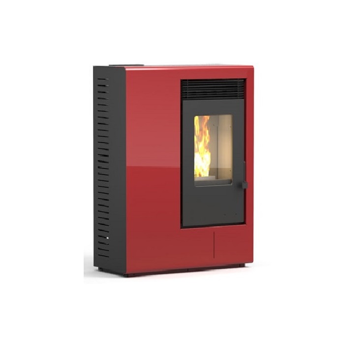 STUFA A PELLET KARMEK ONE MOD. IBIZA S CANALIZZABILE 10,5 KW AD ARIA VENTILATA FORZATA IN ACCIAIO ROSSO