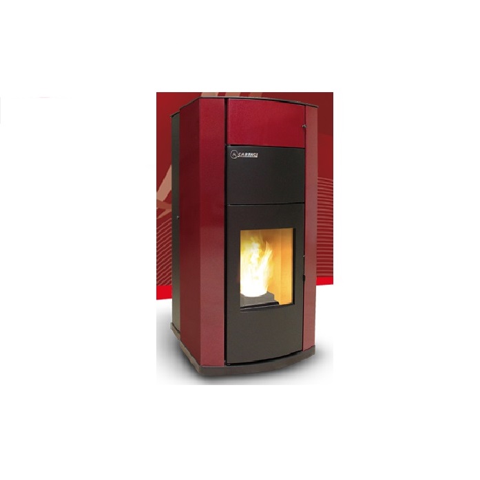 TERMOSTUFA A PELLET CARINCI IDRO 25 KW CON TOP IN ACCIAIO VERNICIATO BORDEAUX BRILLANTE