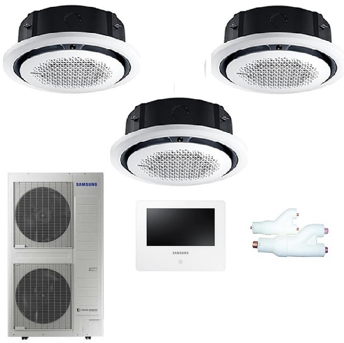 CLIMATIZZATORE CONDIZIONATORE INVERTER SAMSUNG TRIPLE COMMERCIALE TRIAL CASSETTA 360° 30000+30000+30000 CON AC250KXA E COMANDO TOUCH E PANNELLO CIRCOLARE (AREA OCCASIONI)