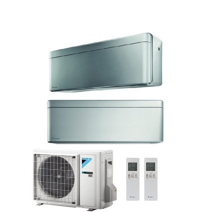 CLIMATIZZATORE CONDIZIONATORE DAIKIN BLUEVOLUTION DUAL SPLIT INVERTER STYLISH SILVER R-32 WI-FI 15000+15000 CON 2MXM50M9 - NEW TOTAL SILVER FTXA-BS 15+15