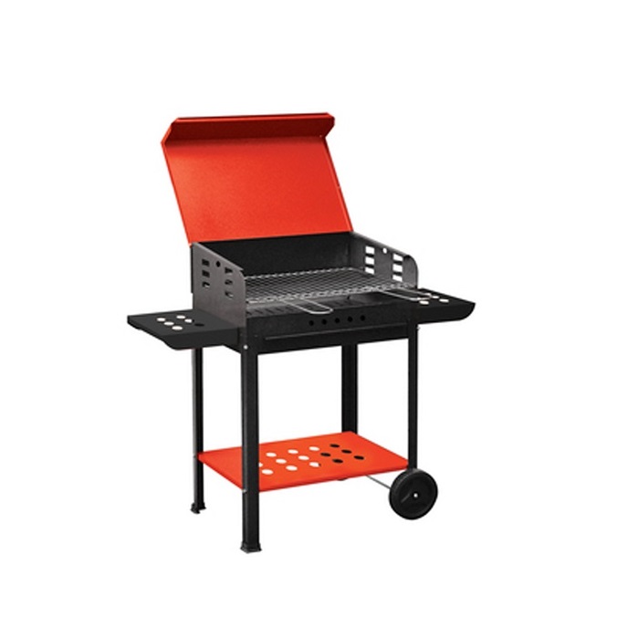 BARBECUE A CARBONELLA VANESSA CON RUOTE E PIANI LATERALI CON COPERCHIO MIS. 40x50x90h