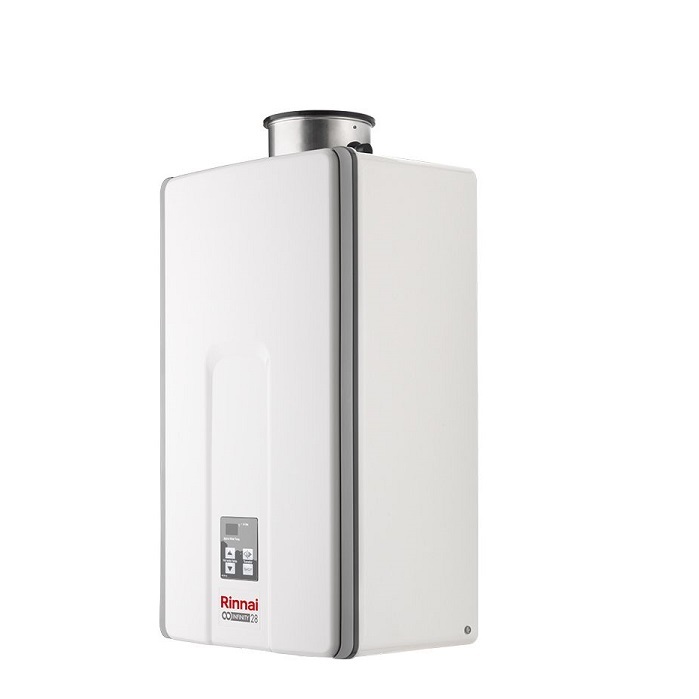 SCALDABAGNO A GAS CAMERA STAGNA RINNAI INFINITY 28I INTERNO COMPLETO DI KIT SCARICO FUMI - GPL - NEW