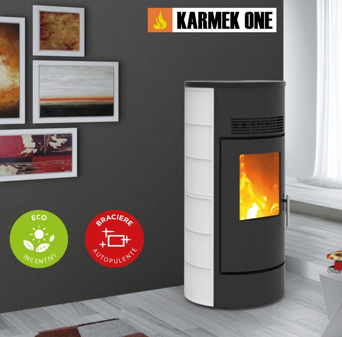 STUFA A PELLET AD ARIA VENTILATA KARMEK ONE MOD. MINERVA PLUS IN ACCIAIO 12,6 KW DISPONIBILE IN VARI COLORI