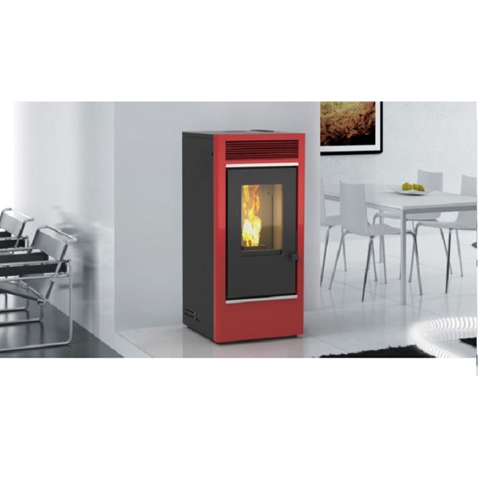 STUFA A PELLET AD ARIA VENTILATA KARMEK ONE MOD. GRAZ IN ACCIAIO 11,6 KW ROSSA