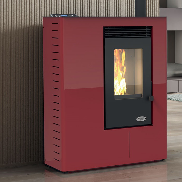 STUFA A PELLET AD ARIA VENTILATA KARMEK ONE MOD. WELS IN ACCIAIO 10 KW ROSSA