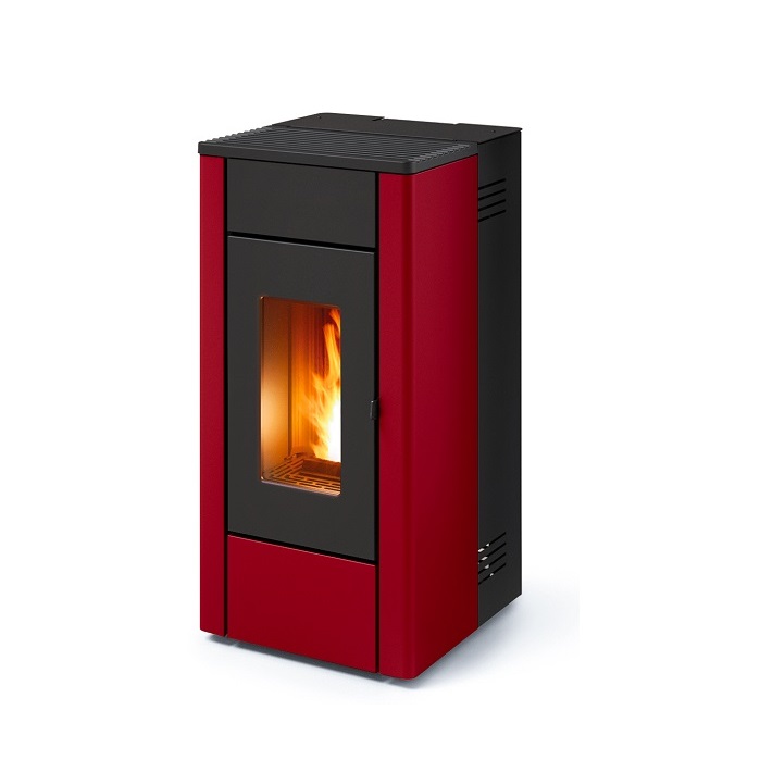 STUFA A PELLET AD ARIA VENTILATA MCZ MAY AIR 7 S1 - 7 KW  IN ACCIAIO COLORE BORDEAUX