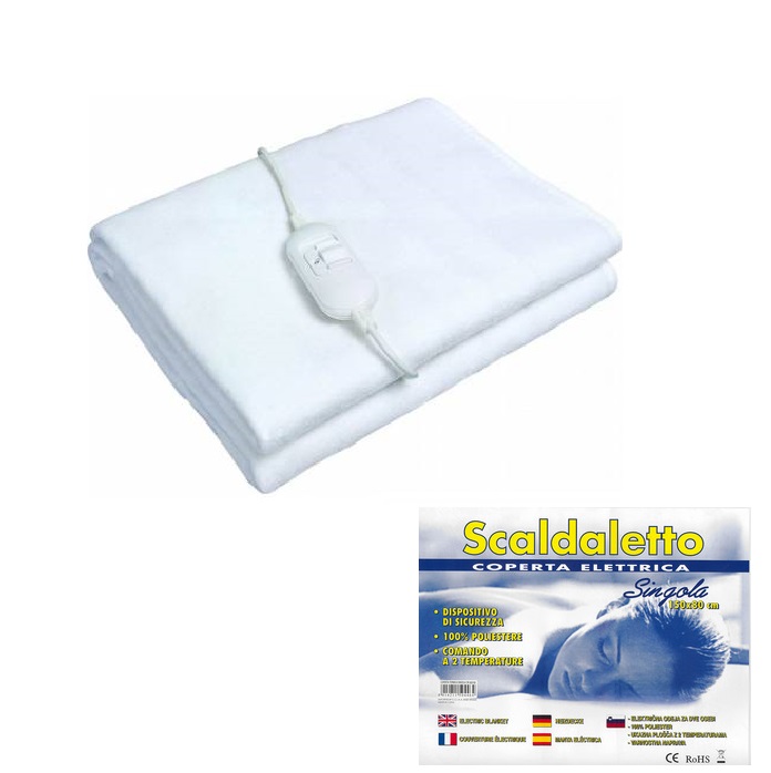 TERMOCOPERTA SCALDALETTO SINGOLA IN POLIESTERE LAVABILE CM 80X150 COD. 50446 COPERTA TERMICA