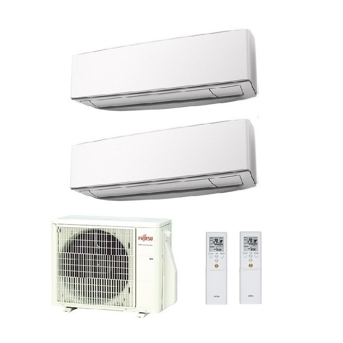CLIMATIZZATORE CONDIZIONATORE FUJITSU DUAL SPLIT PARETE INVERTER SERIE KE WHITE 7000+9000 BTU con AOYG18KBTA2 7+9