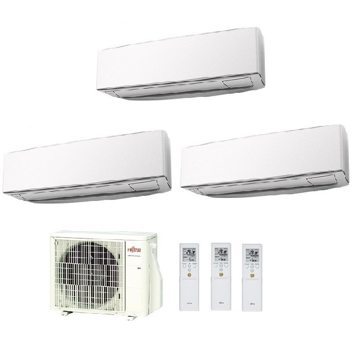 CLIMATIZZATORE CONDIZIONATORE FUJITSU TRIAL SPLIT PARETE INVERTER SERIE KE WHITE 7000+7000+7000 BTU R-32 con AOYG18KBTA3 7+7+7