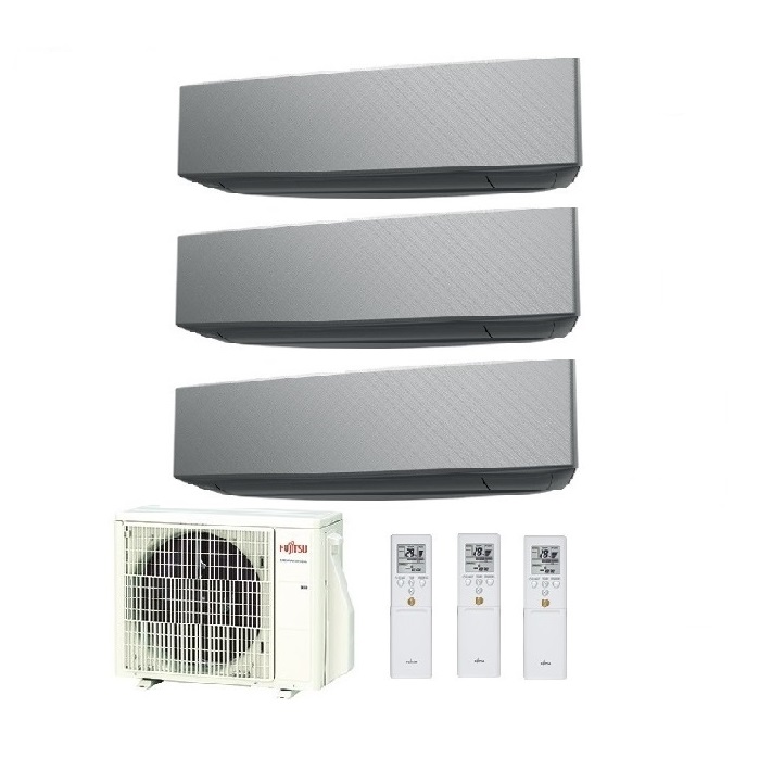 CLIMATIZZATORE CONDIZIONATORE FUJITSU TRIAL SPLIT PARETE INVERTER SERIE KE SILVER 7000+9000+9000 BTU R-32 con AOYG18KBTA3 7+9+9
