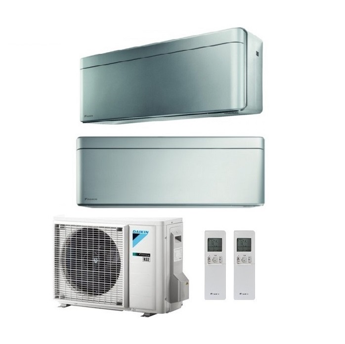 CLIMATIZZATORE CONDIZIONATORE DAIKIN BLUEVOLUTION DUAL SPLIT INVERTER STYLISH SILVER R-32 WI-FI 9000+18000 CON 2MXM68M9 - NEW TOTAL SILVER FTXA-BS