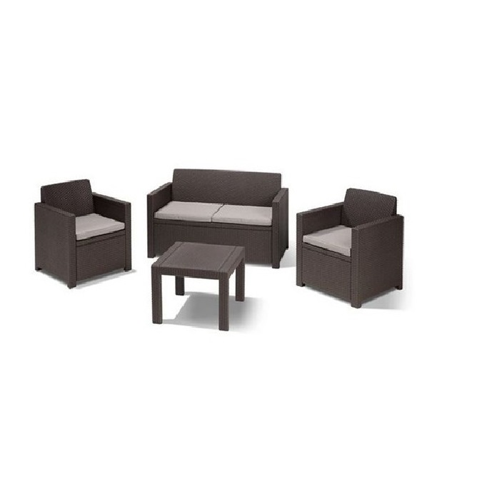 SALOTTO DA ESTERNO ALABAMA IN RESINA ANTIURTO COMPLETO DI CUSCINI COLORE BROWN