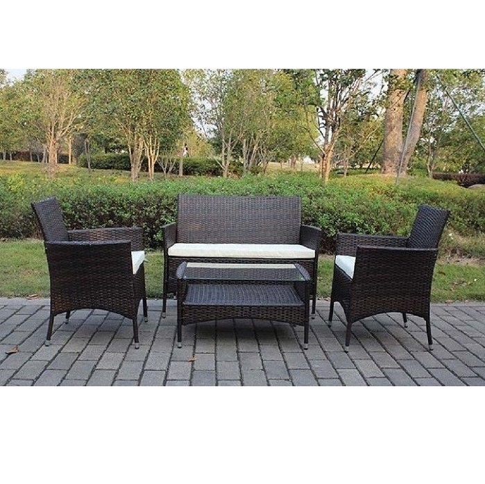 SALOTTO DA ESTERNO IN POLIRATTAN MODELLO MINORCA COMPLETO DI CUSCINI IN POLIESTERE CODICE JRS-376E COLORE BROWN