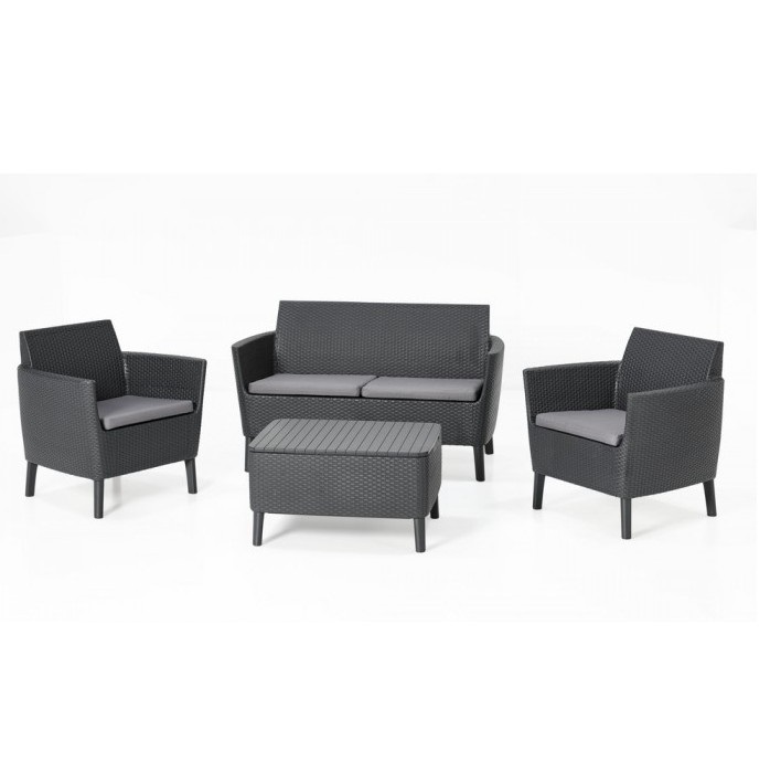 SALOTTO DA ESTERNO IN RESINA ANTIURTO KETER MODELLO SALEMO COMPLETO DI CUSCINI IN POLIESTERE COLORE GRAPHITE