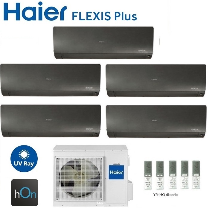CLIMATIZZATORE CONDIZIONATORE HAIER PENTA SPLIT INVERTER FLEXIS PLUS BLACK R-32 7000+7000+7000+7000+7000 CON 5U90S2SR3FA WI-FI hOn - NEW 7+7+7+7+7