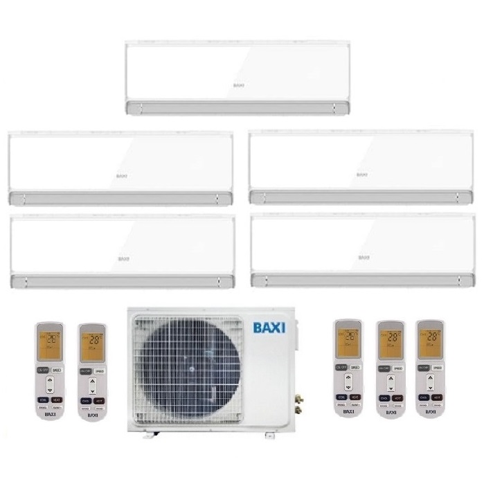 CLIMATIZZATORE CONDIZIONATORE BAXI INVERTER PENTA SPLIT HALO BIANCO 9000+9000+12000+12000+12000 CON LSGT125-5M R-32  9+9+12+12+12 - NEW
