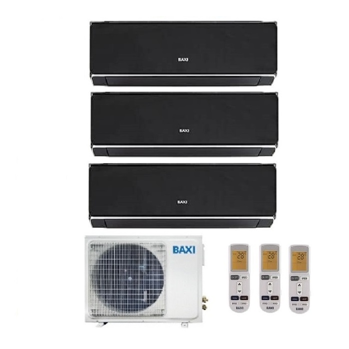 CLIMATIZZATORE CONDIZIONATORE BAXI INVERTER TRIAL SPLIT HALO NERO SPECCHIATO 9000+12000+12000 CON LSGT60-3M R-32 9+12+12 - NEW