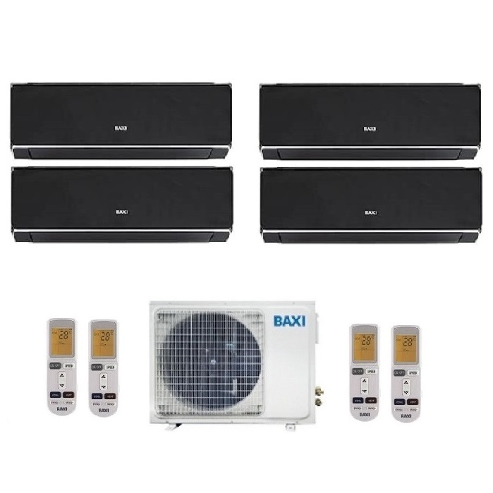 CLIMATIZZATORE CONDIZIONATORE BAXI INVERTER QUADRI SPLIT HALO NERO SPECCHIATO 9000+9000+9000+12000 CON LSGT100-4M R-32 9+9+9+12 - NEW