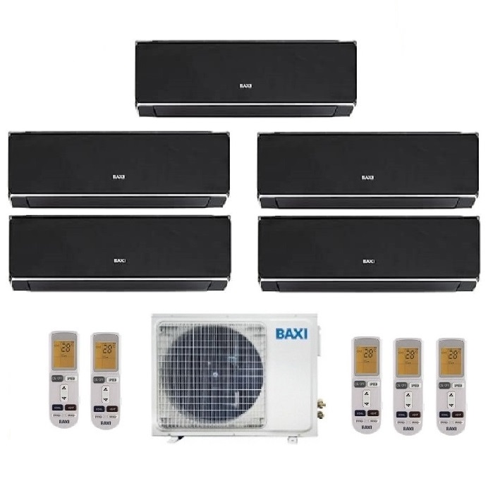 CLIMATIZZATORE CONDIZIONATORE BAXI INVERTER PENTA SPLIT HALO NERO SPECCHIATO 9000+9000+9000+12000+12000 CON LSGT125-5M R-32  9+9+9+12+12 - NEW