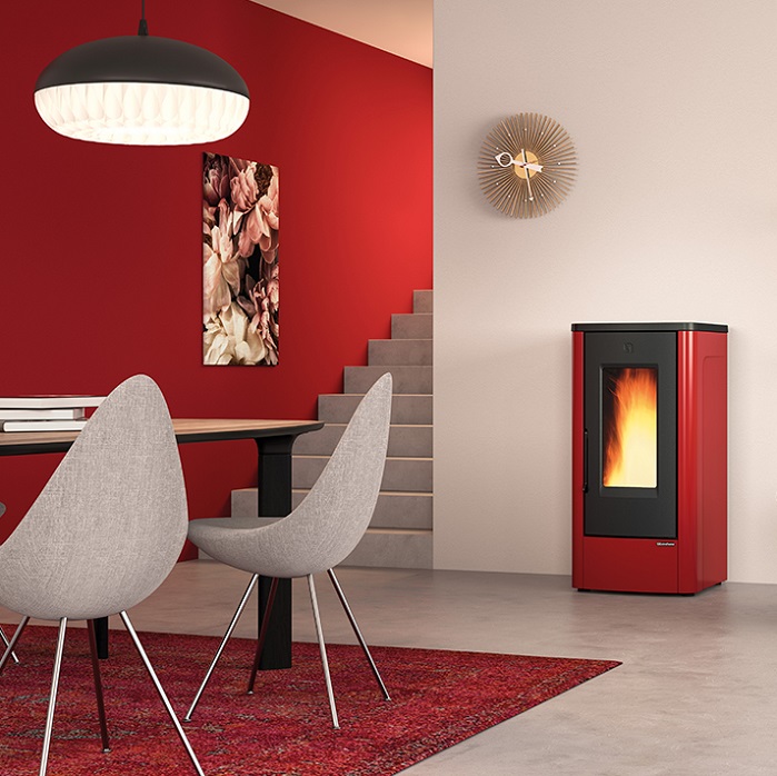 STUFA A PELLET AD ARIA VENTILATA LA NORDICA EXTRAFLAME MOD. DAHIANA PLUS 11 KW CANALIZZATA - COLORE BORDEAUX