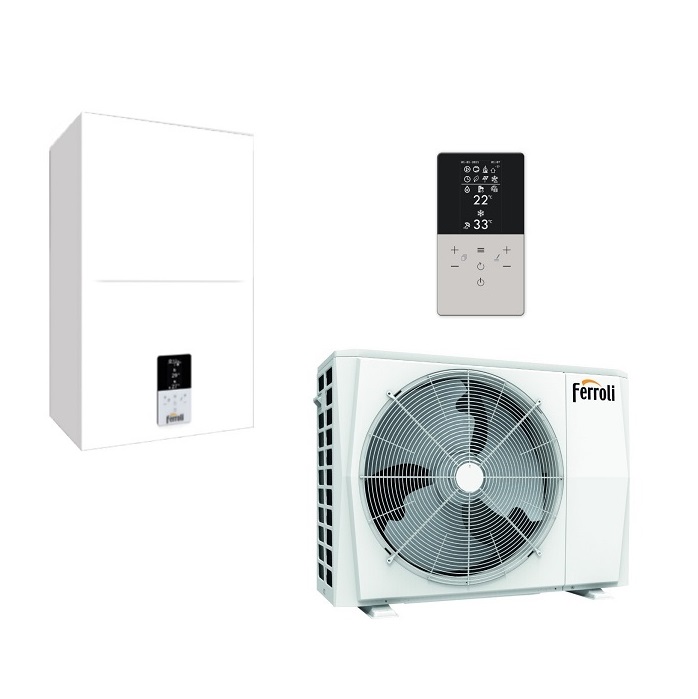 POMPA DI CALORE SISTEMA IBRIDO REVERSIBILE ARIA-ACQUA INVERTER FERROLI OMNIA S 3,2 HYBRID C 06 - 6 KW R-32 CON COMANDO INCLUSO - CODICE 0XHK6EWA