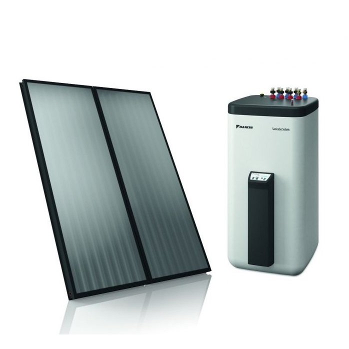 PANNELLO SOLARE TERMICO DAIKIN  KIT SOLARIS EKSV26P1 - 2XV26 SOPRA T - 2 PANNELLI CON BOLLITORE DAIKIN EKHWP300B DA 300L  E KIT CONNESSIONI PER TETTO INCLINATO