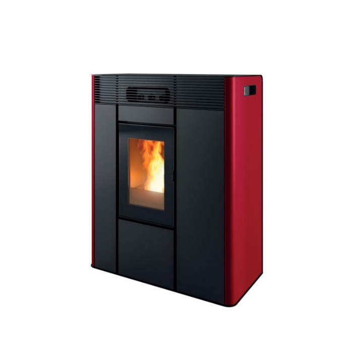 TERMOSTUFA A PELLET SLIM MCZ THEA HYDRO 16 S1 - 16 KW IN ACCIAIO CON VENTILAZIONE FRONTALE COLORE BORDEAUX