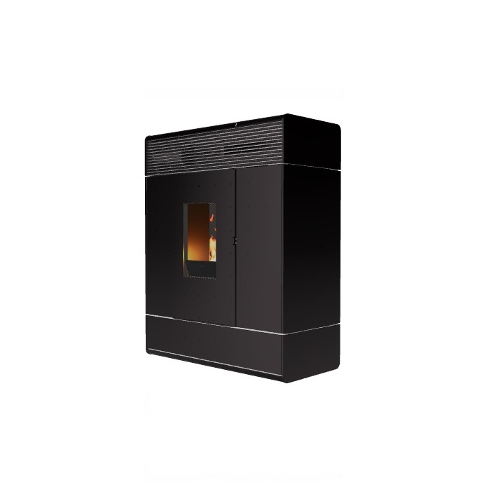 STUFA A PELLET IDRO SLIM MCZ AKI HYDROMATIC 18 M2 MAESTRO 18 KW CON FIANCHI IN CERAMICA COLORE DARK METAL