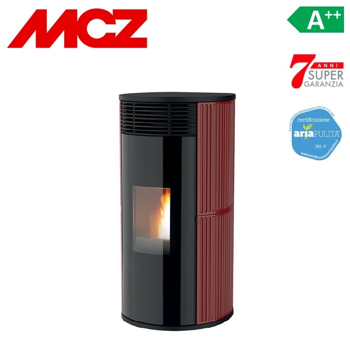 STUFA A PELLET IDRO MCZ PAD LINE HYDROMATICA 18 KW M2 IN CERAMICA RIGATA COLORE BORDEAUX - NEW COD. 7121030