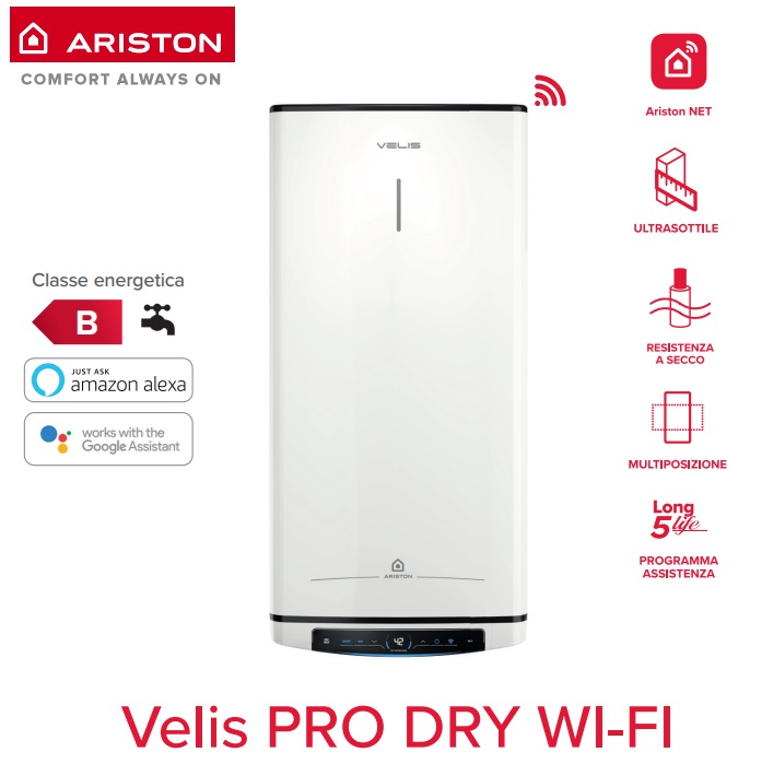 SCALDABAGNO SCALDACQUA ELETTRICO ARISTON AD ACCUMULO VELIS PRO DRY WI-FI 80 EU - NUOVO MODELLO 3100909