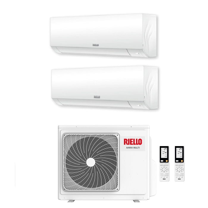 CLIMATIZZATORE CONDIZIONATORE RIELLO INVERTER DUAL SPLIT AARIA MULTI PLUS I 7000+9000 BTU R-32 CON AARIA MULTI 250 PI 7+9 A++/A+ WI-FI INTEGRATO