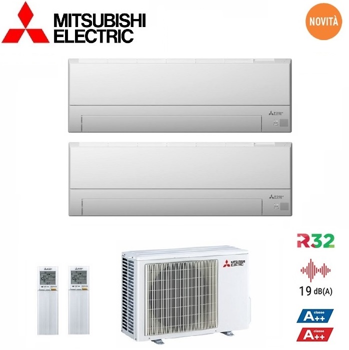 CLIMATIZZATORE CONDIZIONATORE MITSUBISHI ELECTRIC DUAL SPLIT INVERTER SERIE MSZ-BT 12000+12000 BTU CON MXZ-2F53VF WI-FI INTEGRATO R-32 12+12 A++