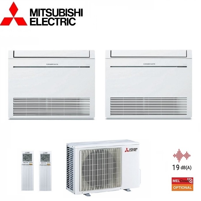 CLIMATIZZATORE CONDIZIONATORE MITSUBISHI ELECTRIC DUAL SPLIT INVERTER PAVIMENTO CONSOLE MSZ-KT 9000+12000 BTU CON MXZ-2F42VF WI-FI OPTIONAL R-32 9+12 A++