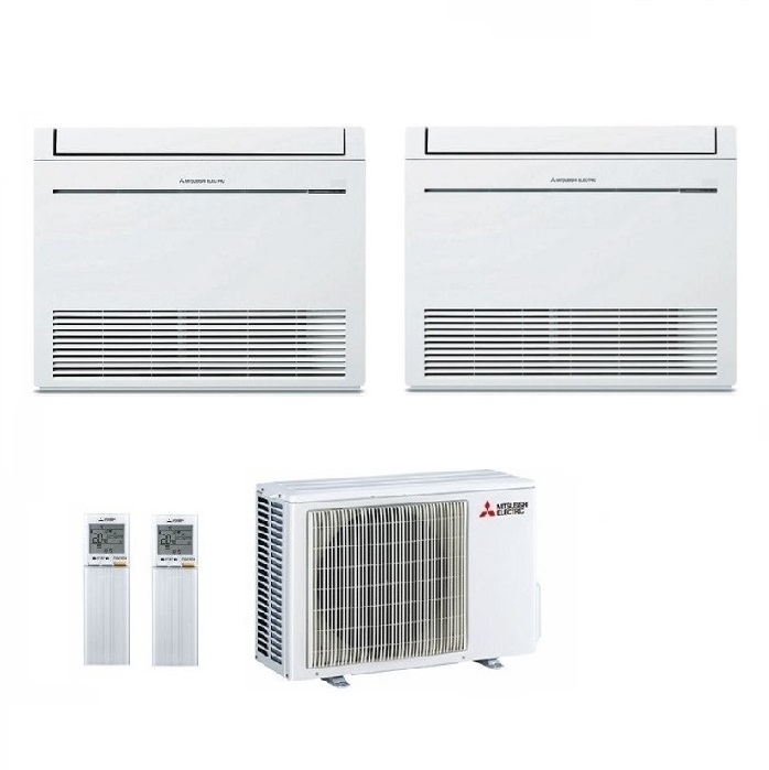 CLIMATIZZATORE CONDIZIONATORE MITSUBISHI ELECTRIC DUAL SPLIT INVERTER PAVIMENTO CONSOLE MSZ-KT 12000+12000 BTU CON MXZ-2F53VF WI-FI OPTIONAL R-32 12+12 A++
