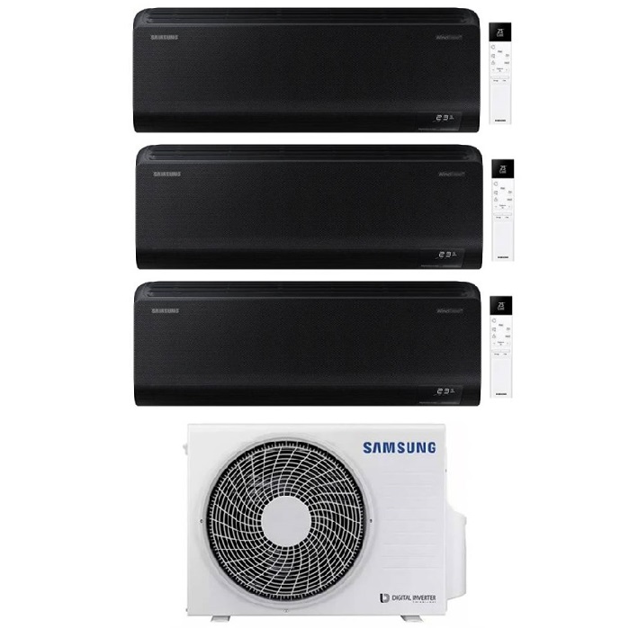 CONDIZIONATORE SAMSUNG INVERTER TRIAL SPLIT WINDFREE BLACK 7000+7000+7000 con AJ052TXJ R-32 CLASSE A+++ WIFI - NEW 7+7+7